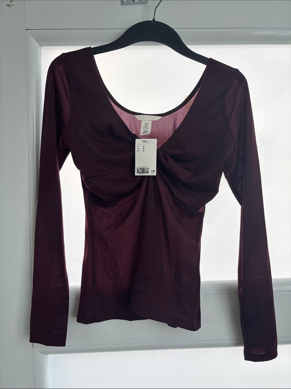 H&M Twist-Front Long Sleeve Top - Wine